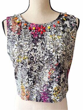 J.O.A. Los Angeles Jeweled Embellished Abstract Floral Crop Tank Size Medium